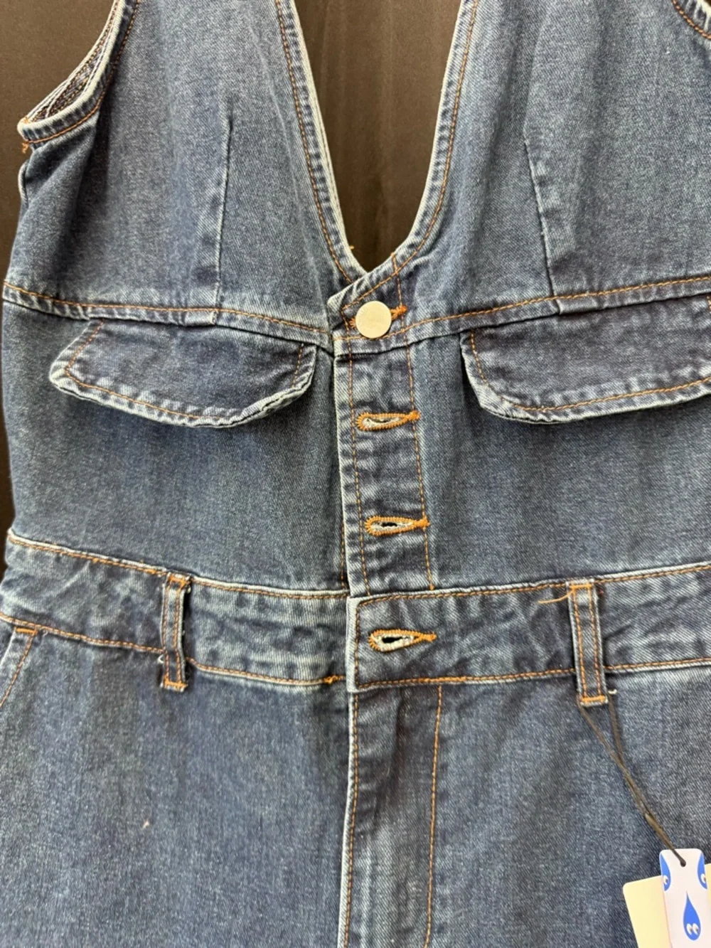 Cider Medium Blue Deep V Denim Overalls